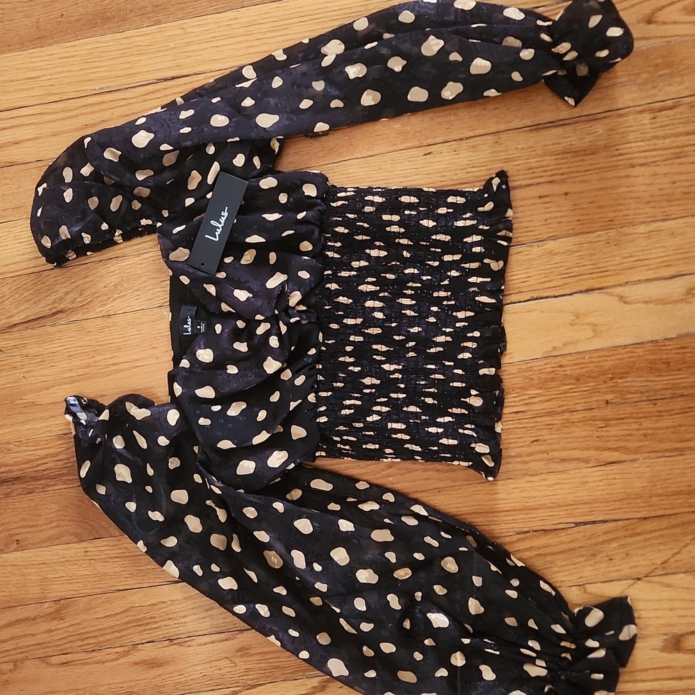 Black Polka Dot Jacquard Smocked Top
